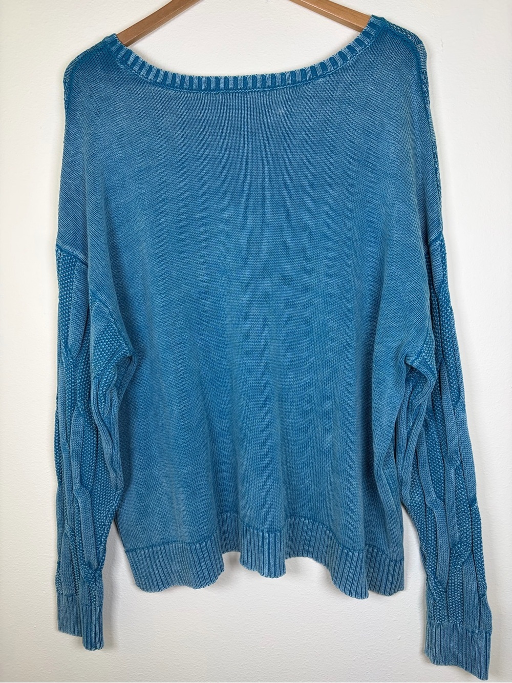 Denim & Co Canyon Retreat Cable Knit Drop Shoulder Washed Sweater 1X Turquoise - Picture 7 of 12